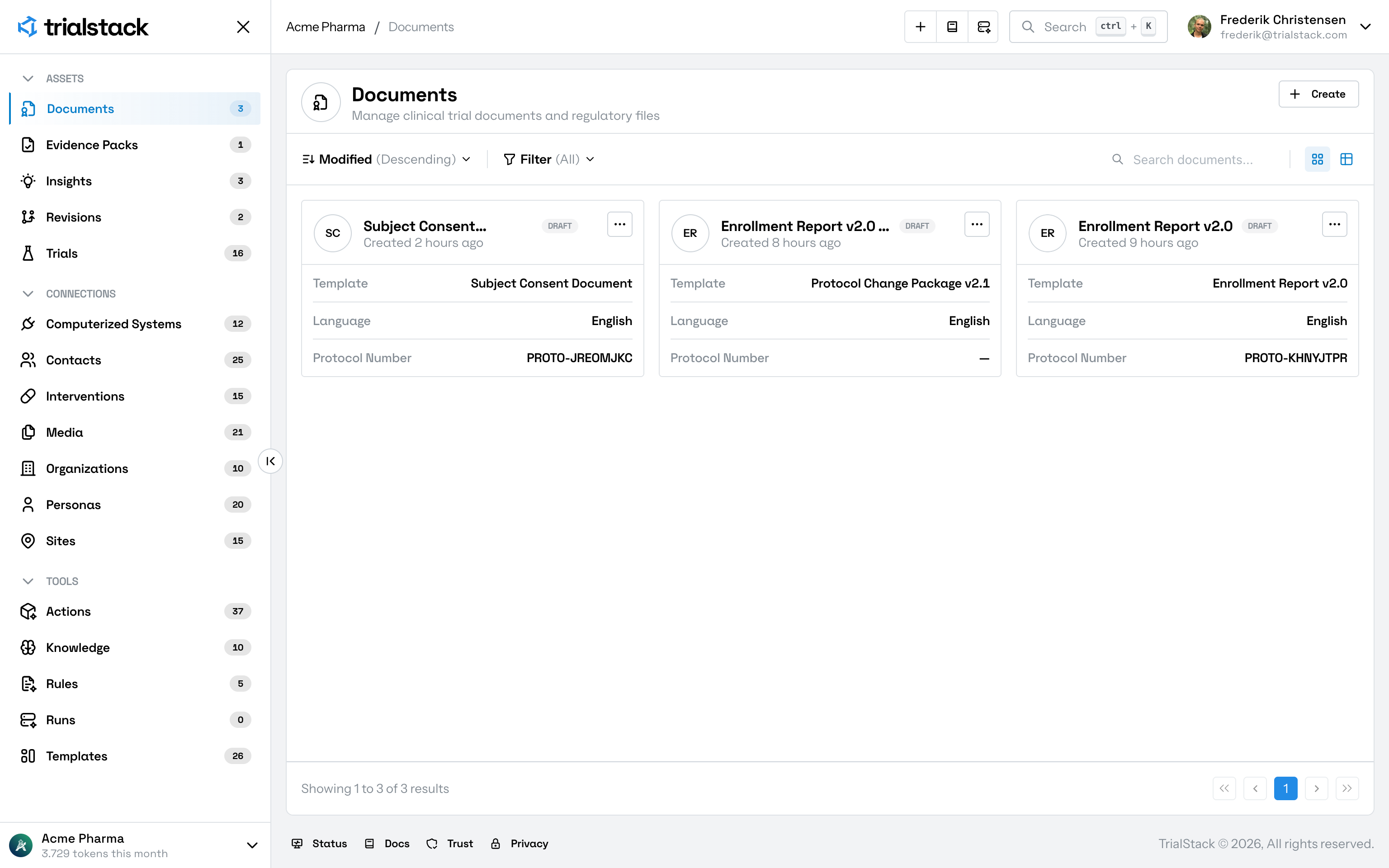 Documents overview showing the governed document library.