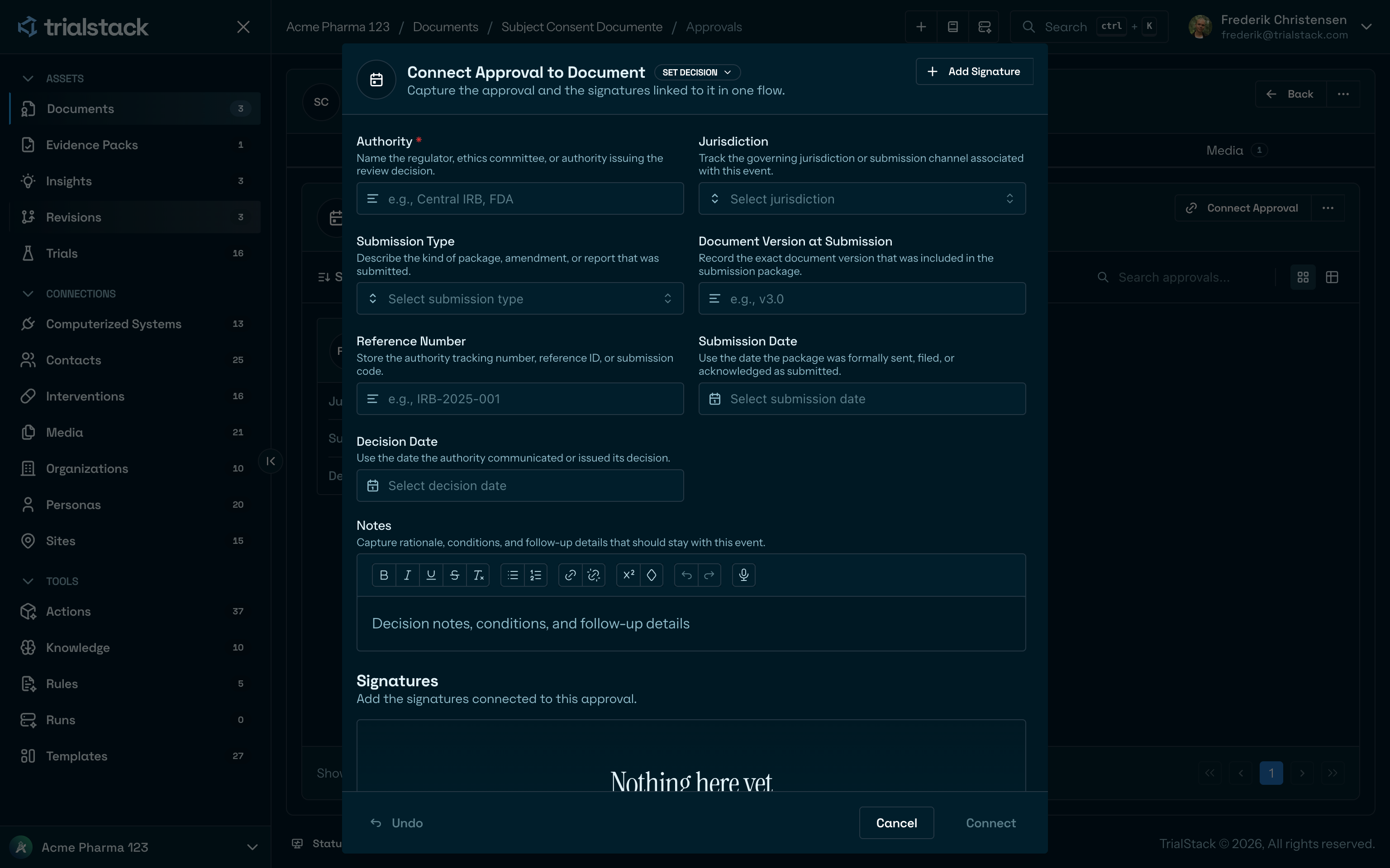 Connect approval to document dialog in dark mode.