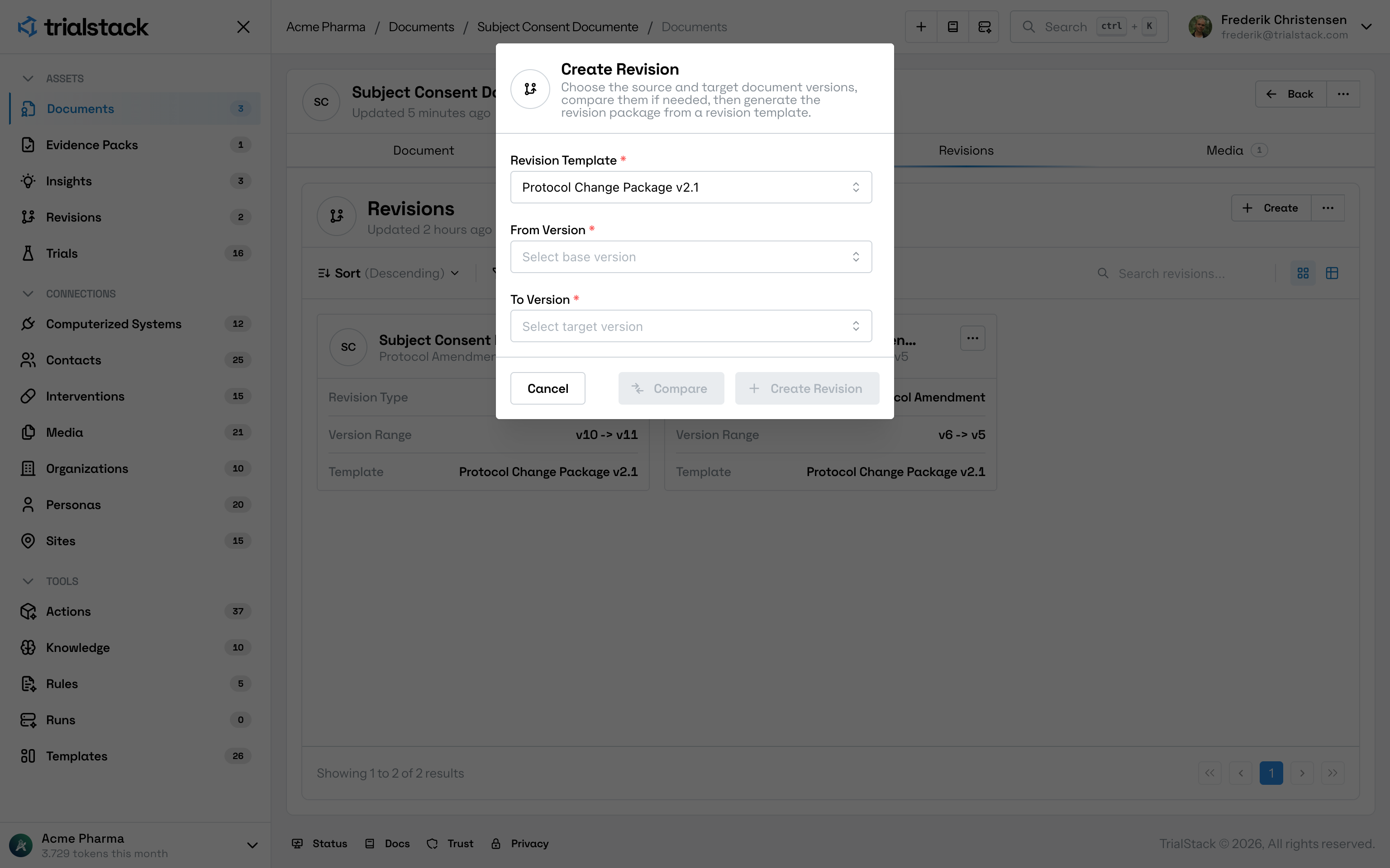 Create revision dialog in light mode.