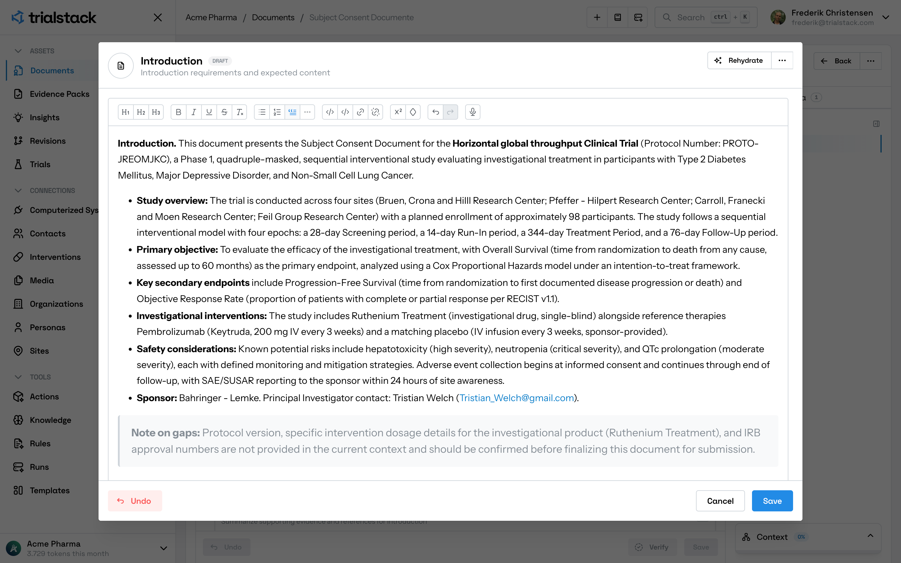 Document section editor showing the Introduction section in light mode.