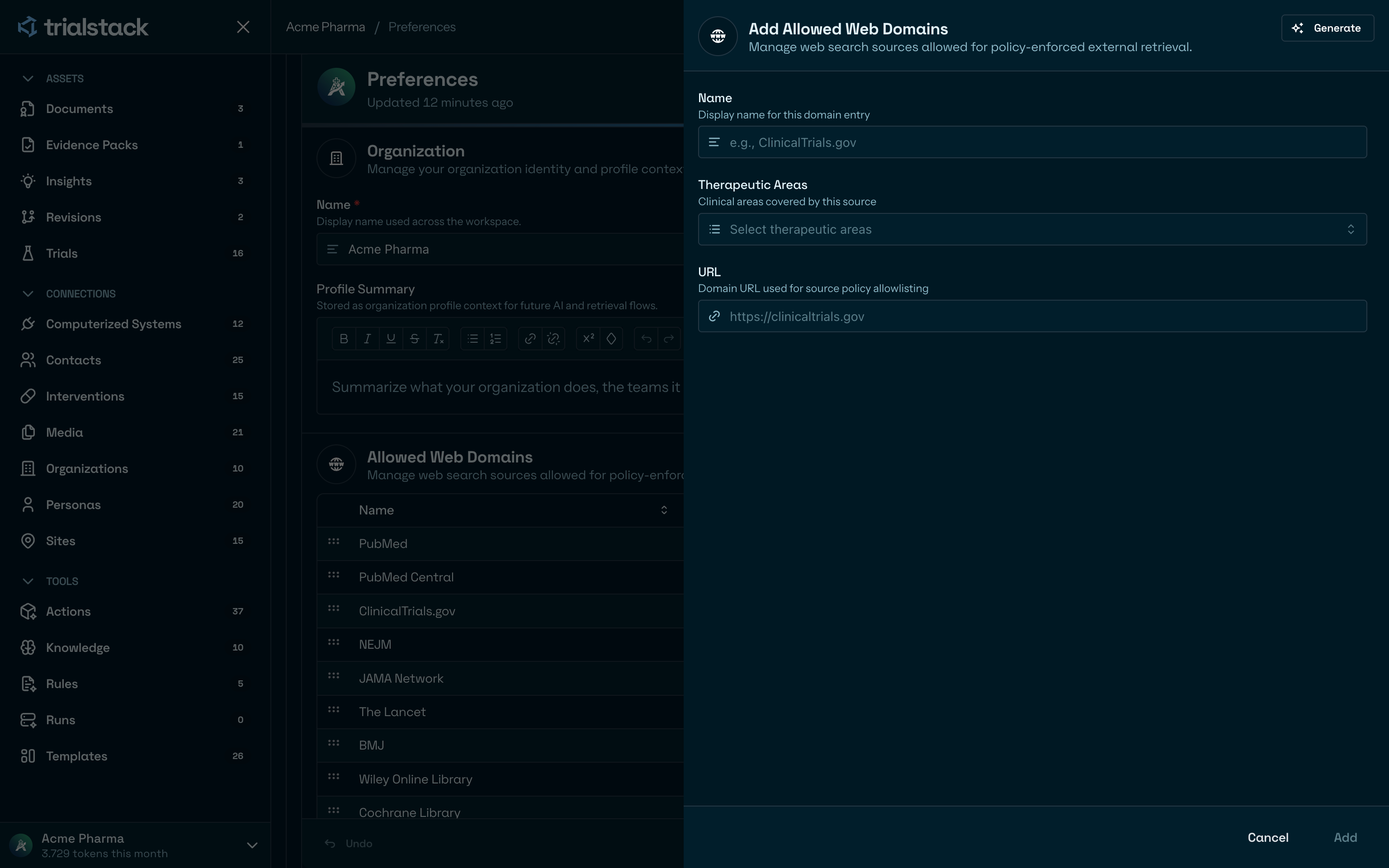 Add allowed web domain drawer in dark mode.