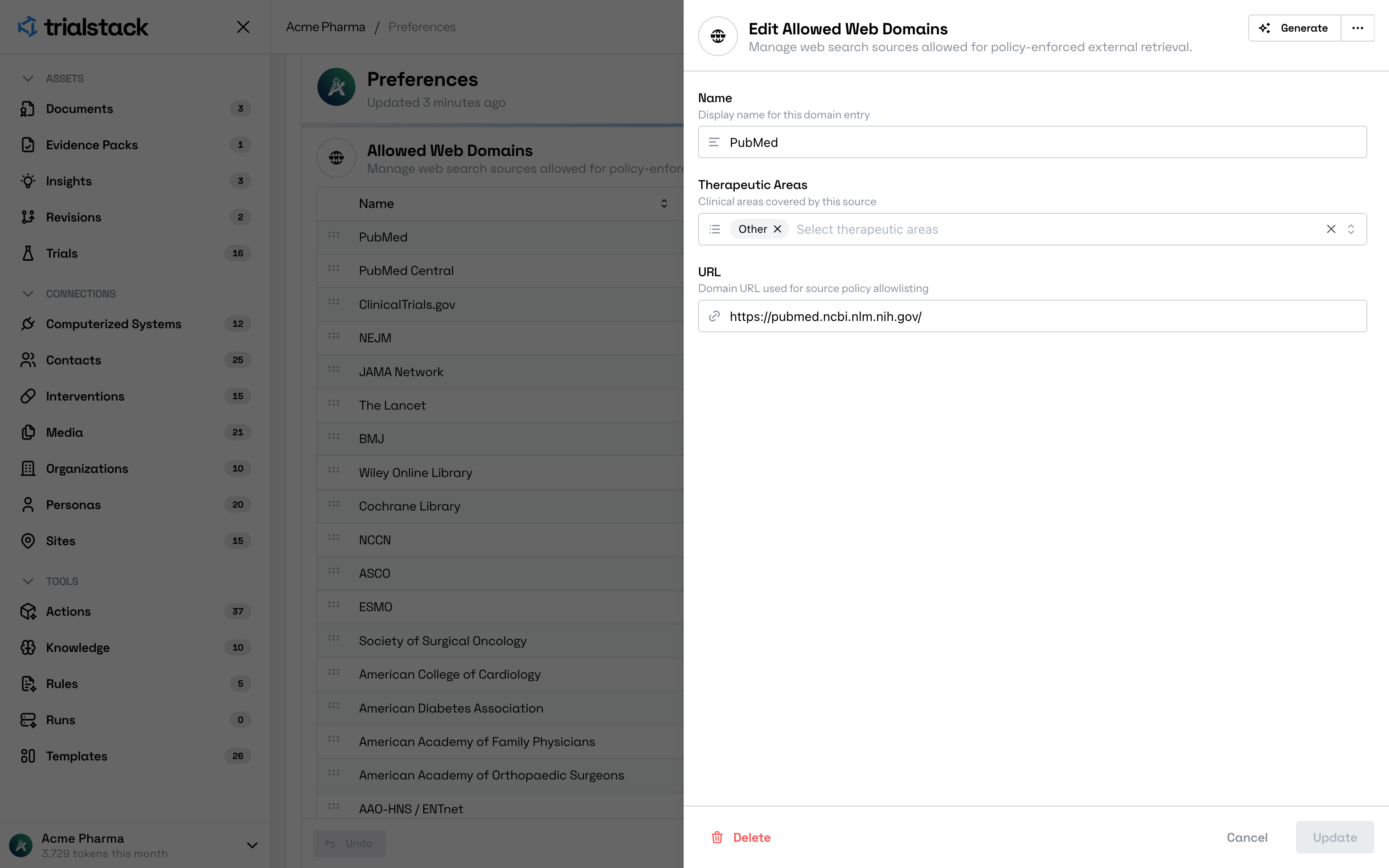 Edit allowed web domain drawer in light mode.