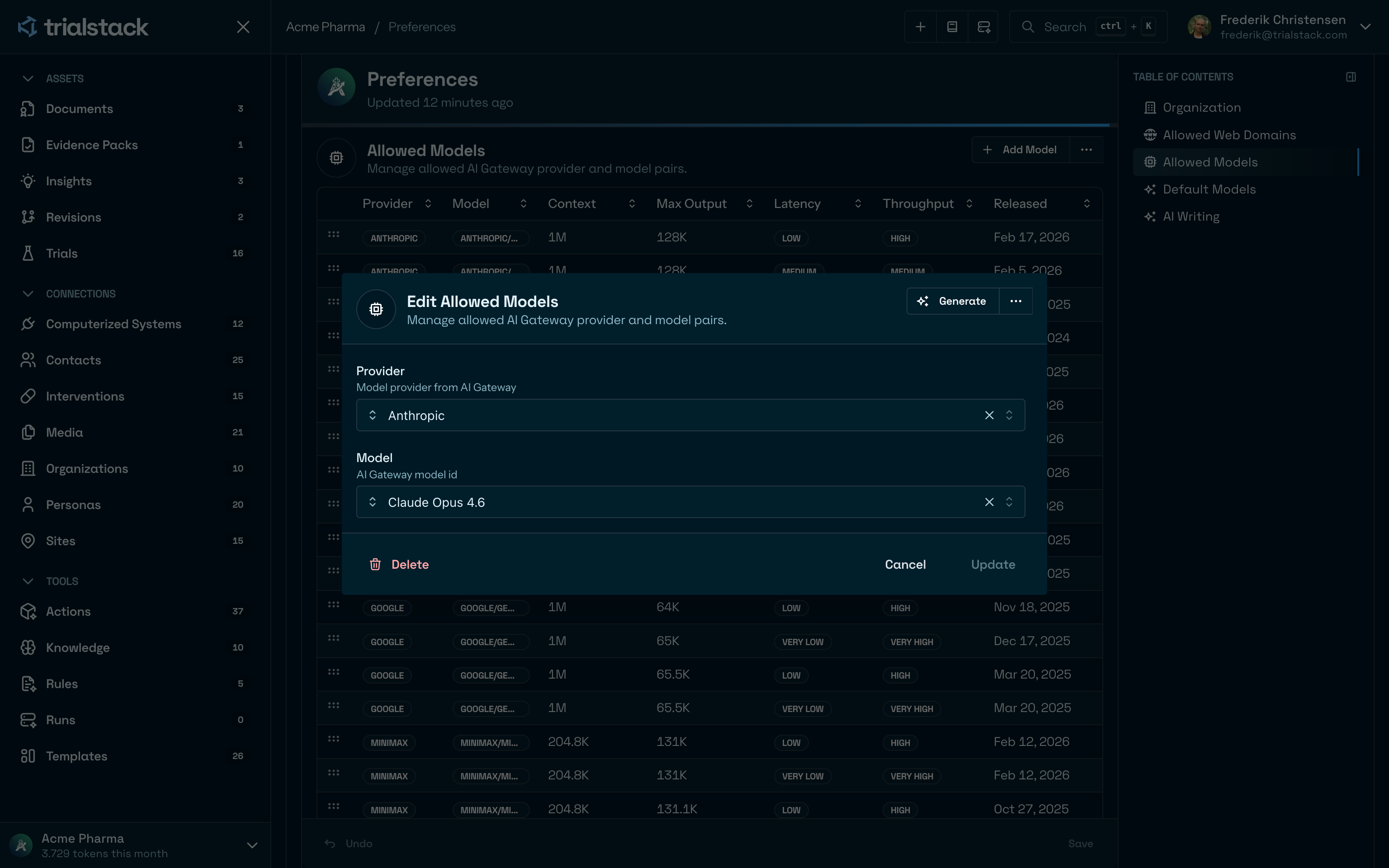 Edit allowed model modal in dark mode.