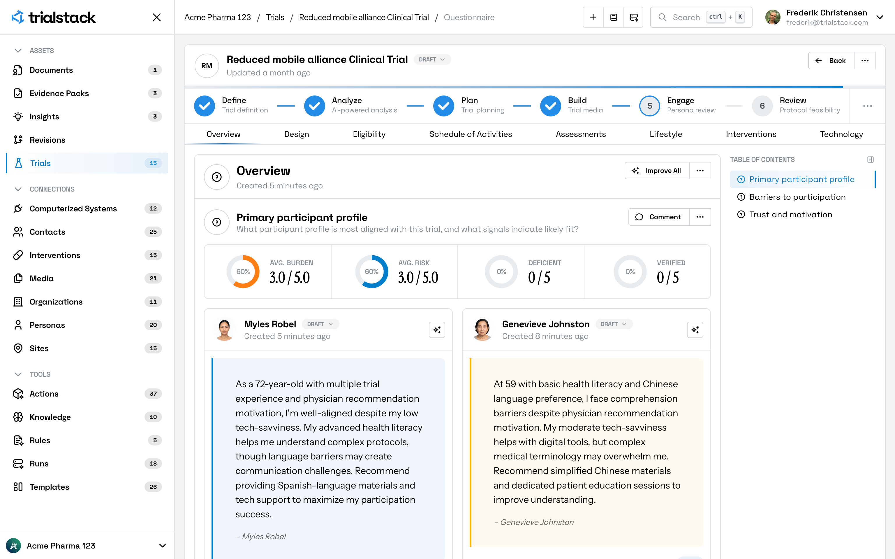 Scientific questionnaire workspace preview