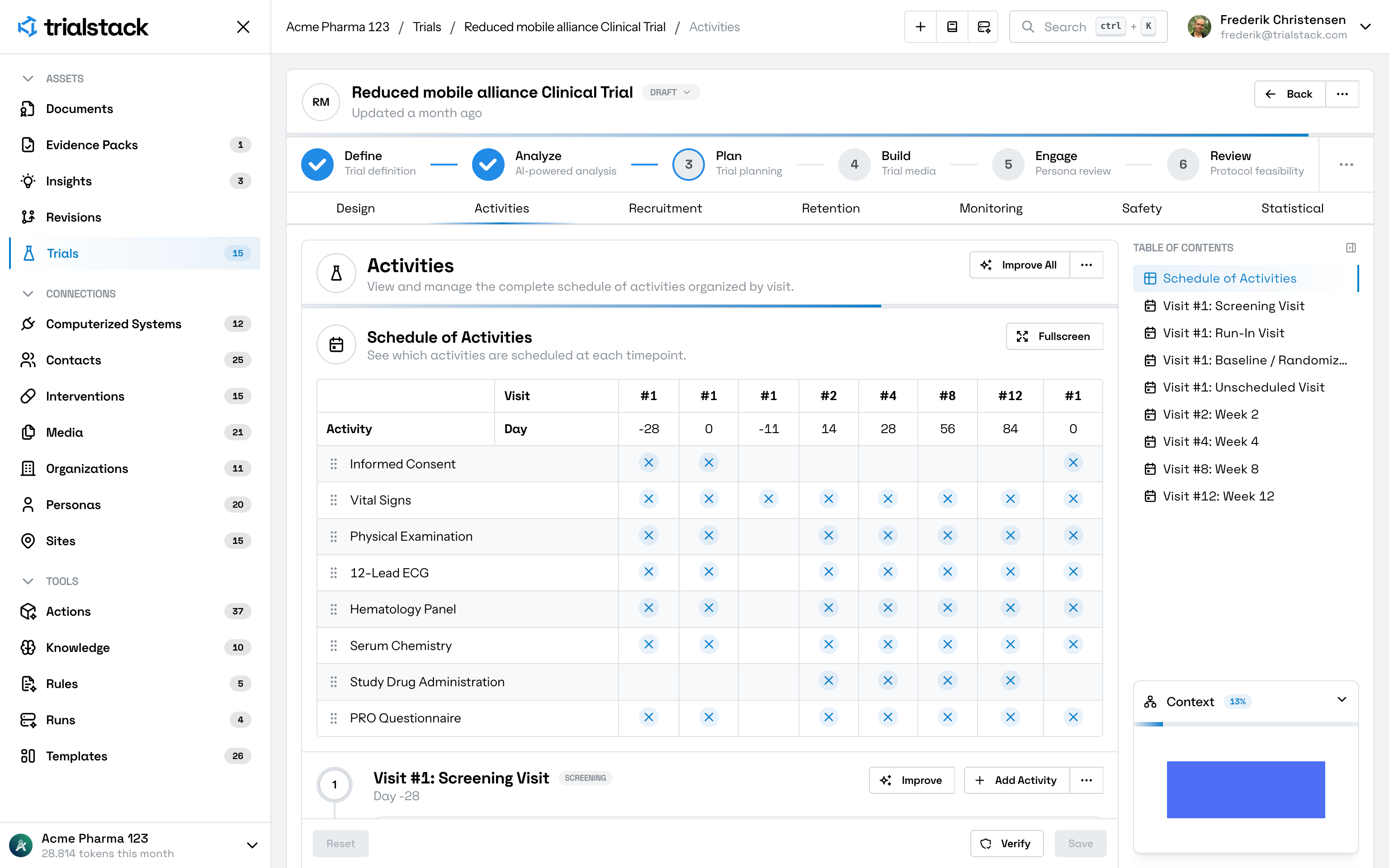 Trial activities schedule workspace preview