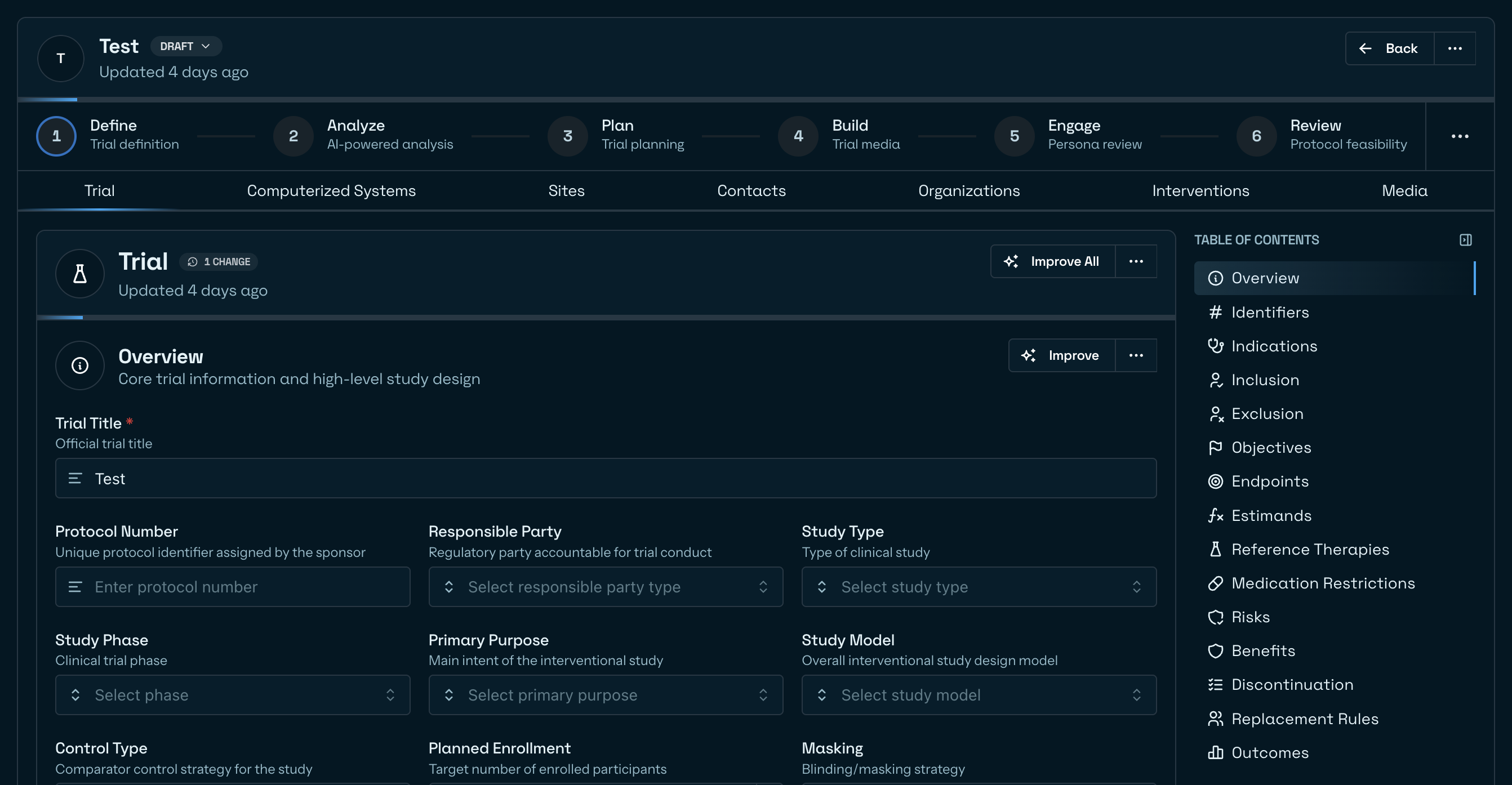Trial design workspace preview