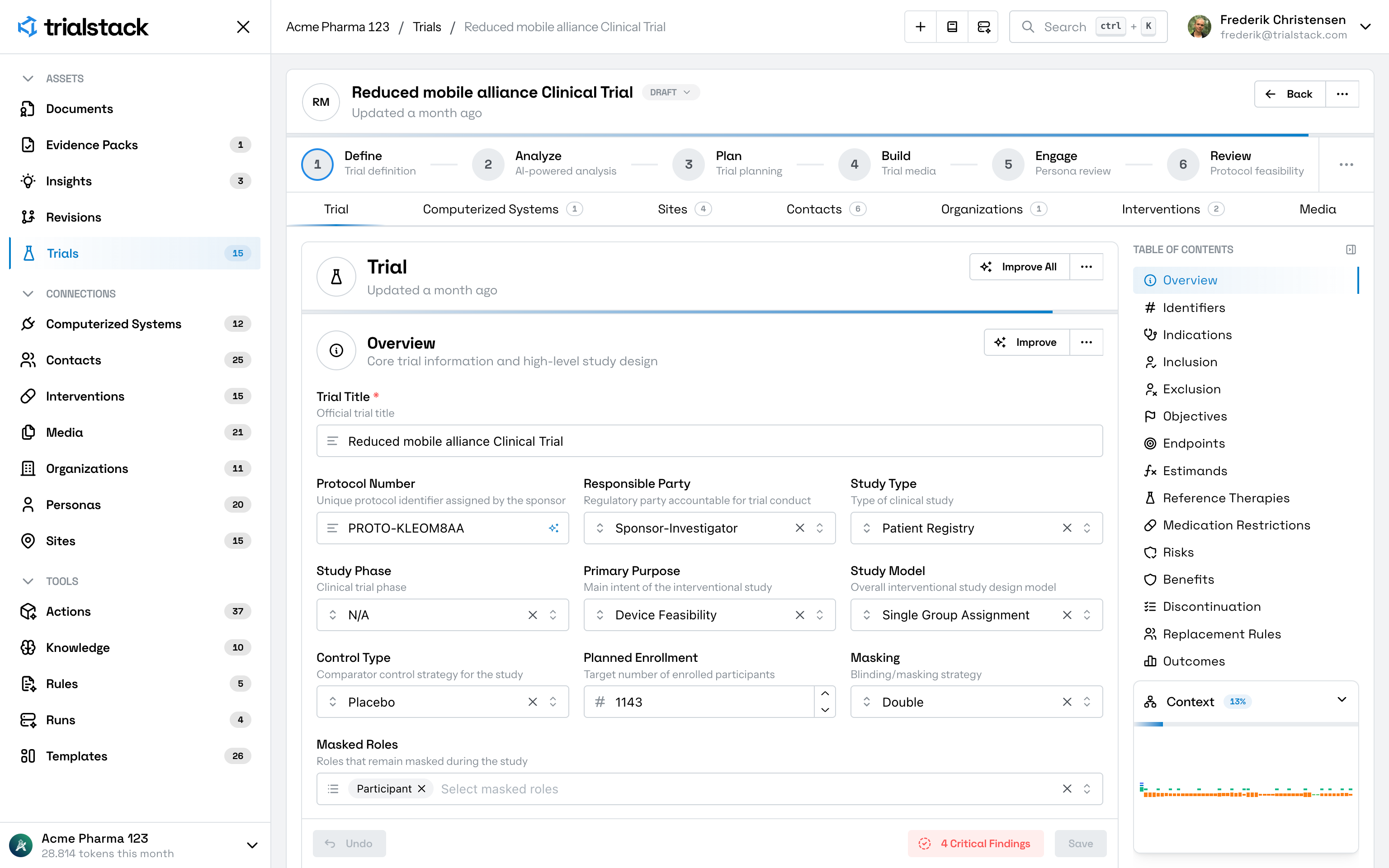 Trial design summary workspace preview
