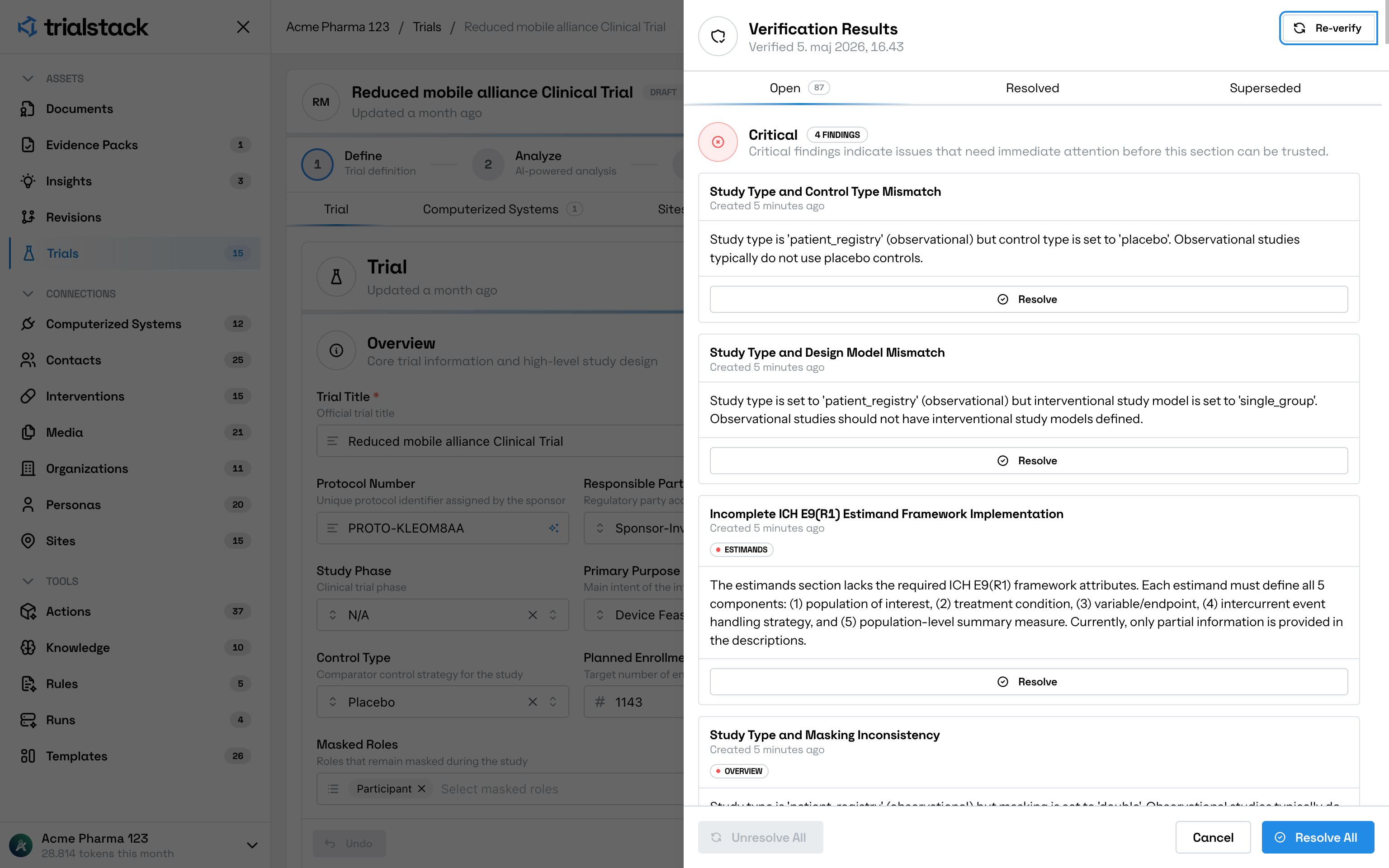 Trial verification results workspace preview